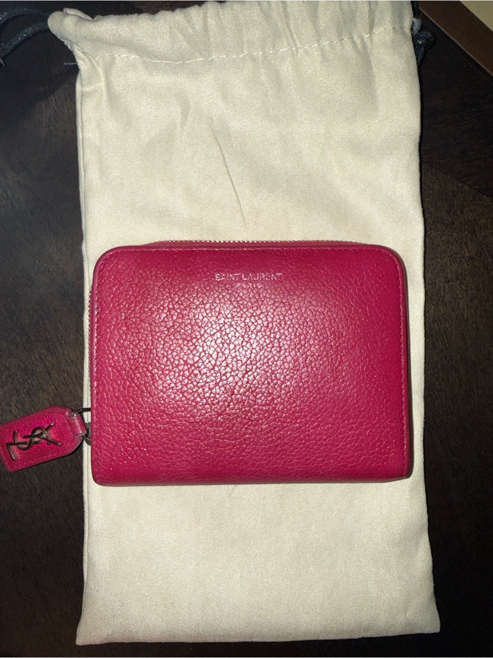 🩷Saint Laurent Pink Pebbled Leather Zip Wallet🩷